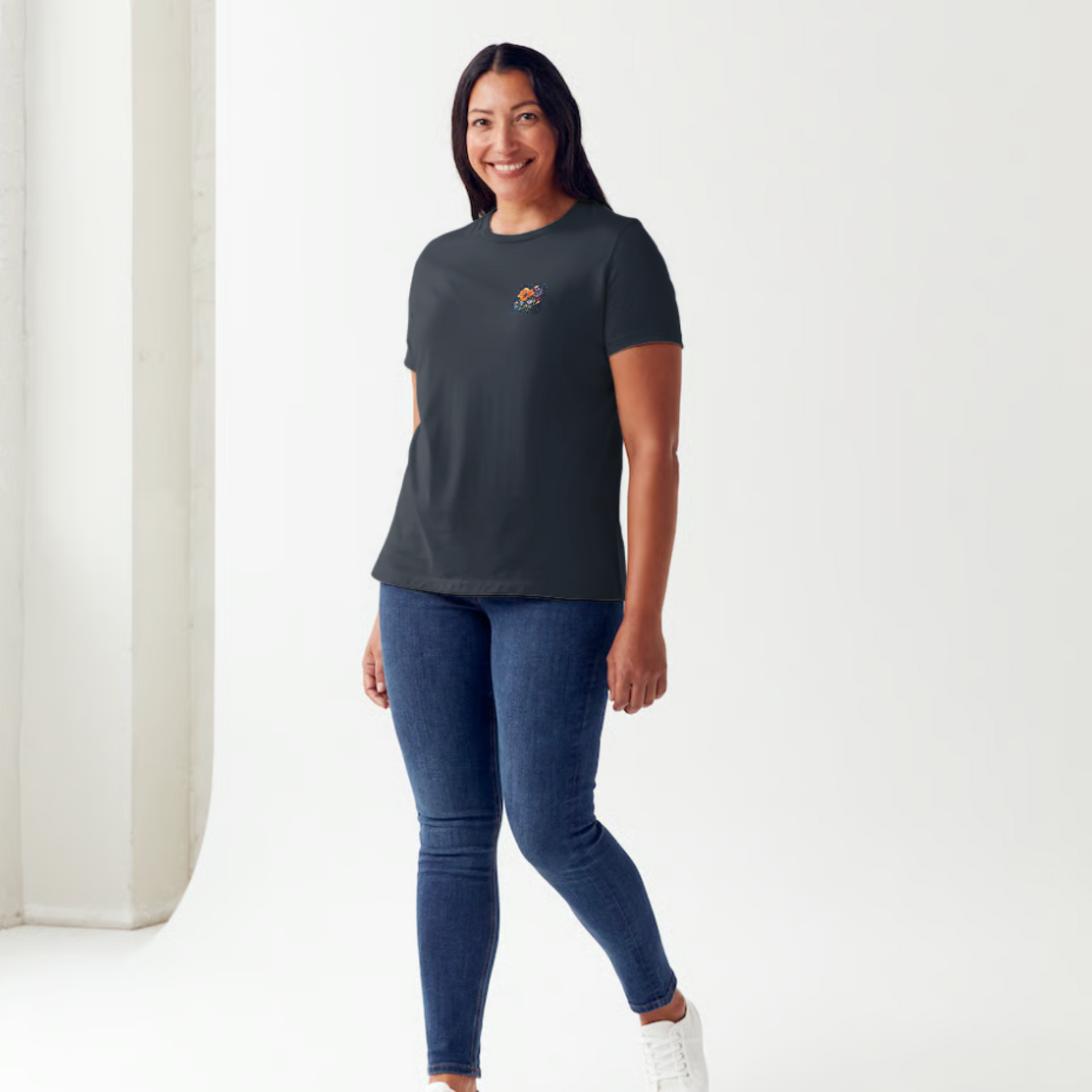 Midnight Bloom Embroidered T-Shirt