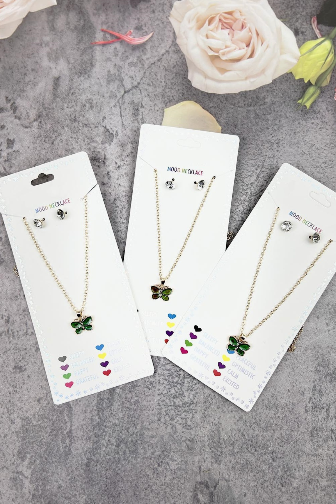 Metamorphosis Mood Necklace and Rhinestone Earring Set